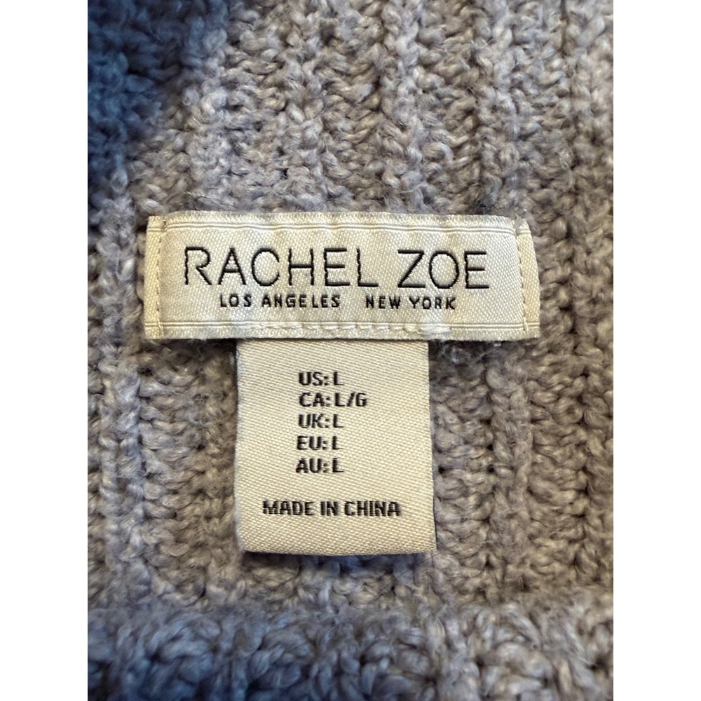 Rachel Zoe Womens Light Blue Grey Mock Neck Balloon Sleeve Chunky Knit Sweater L - Picture 2 of 13